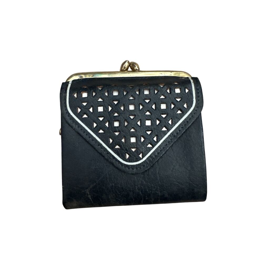 Vintage Prince Gardner Navy Split Buffalo Leather Wallet Kiss Lock Coin Purse